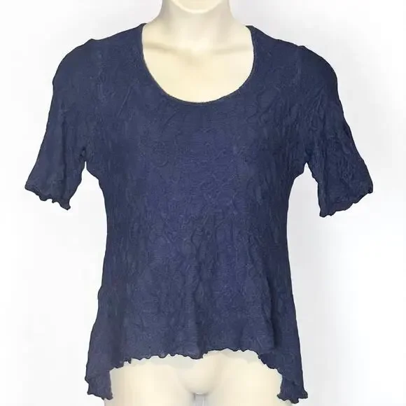 Sno Skins Dreamcatcher Crinkle Top Blouse Sz Large Scoop Neck Blue Soft Stretch - Picture 1 of 8